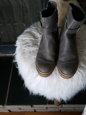 XOXO Charcoal Gray Lace-Up Ankle Boots with Buckle